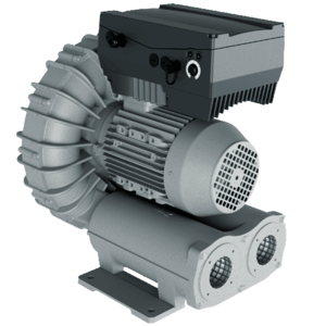 SC-F INT Seitenkanalverdichter mit integriertem Frequenzumrichter, ideal für Druckmaschinen und pneumatische Systeme.
